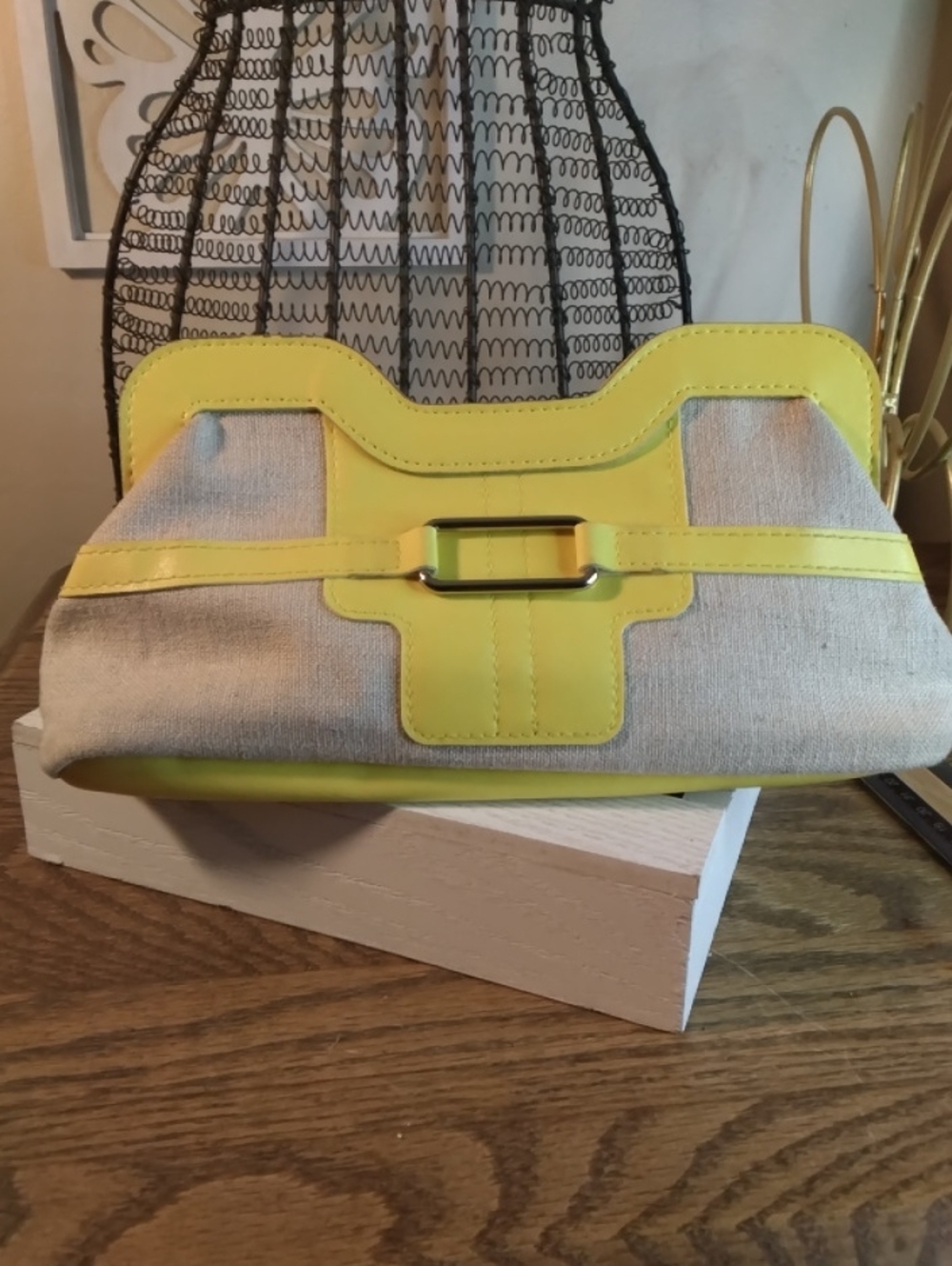 Yellow and Beige Women's Clutch Bag - Stylish Everyday Accessory